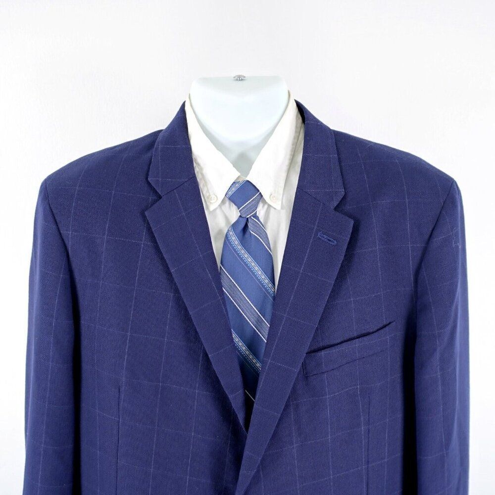 Tommy Hilfiger‎ Blue Wool Polyester Unconstructed Shoulder Windowpane Blazer 42R